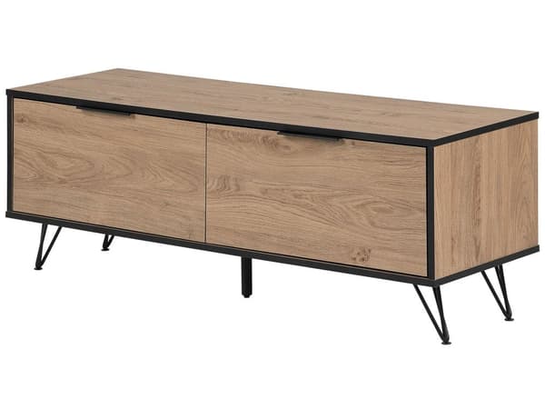 TV-taso vaalea puu lastulevy musta metalli 120 x 40 x 46 cm kaapeilla kaapeliläpivienti moderni tyyli