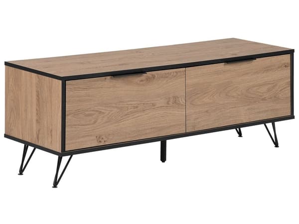 TV-taso vaalea puu lastulevy musta metalli 120 x 40 x 46 cm kaapeilla kaapeliläpivienti moderni tyyli