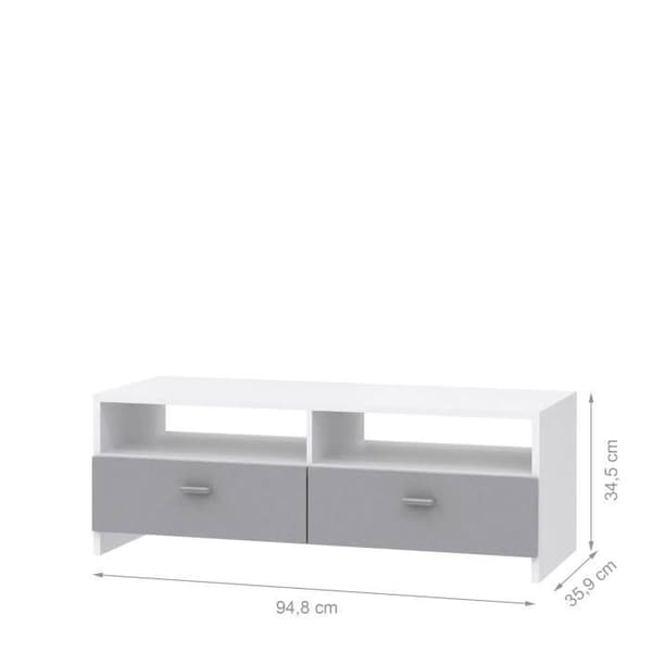 FINLANDEK HELPPO modernt TV-skåp vit och mattgrå - L 95 cm