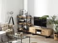 Miniatyrbild 2 av 11: TV-bänk Ljust trä Grå Metallbas Förvaringshylla Skåp Industriell Minimalistisk mediaenhet