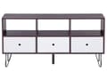 Miniatyrbillede 4 af 8: TV Bord Mørkt Træ Hvid og Sort Metalstel 120 x 35 x 60 cm Fjernsynsbord med Hylder Skuffer Opbevaring Tv Møbel Modul Moderne Stue Design Dekor