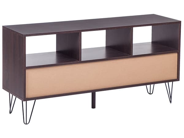 TV Bord Mørkt Træ Hvid og Sort Metalstel 120 x 35 x 60 cm Fjernsynsbord med Hylder Skuffer Opbevaring Tv Møbel Modul Moderne Stue Design Dekor
