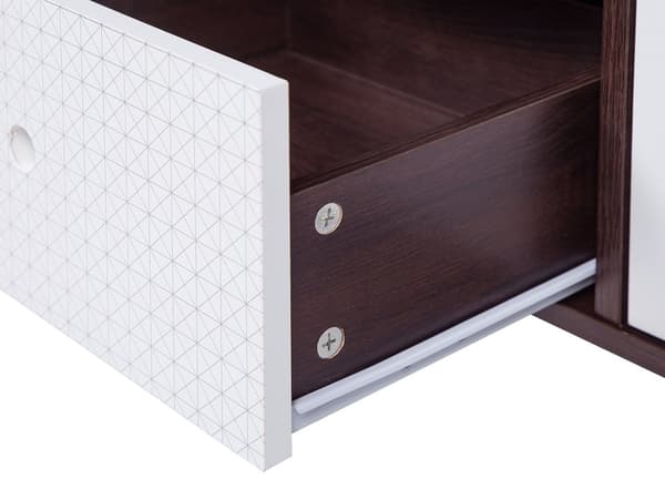 TV Bord Mørkt Træ Hvid og Sort Metalstel 120 x 35 x 60 cm Fjernsynsbord med Hylder Skuffer Opbevaring Tv Møbel Modul Moderne Stue Design Dekor