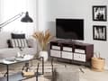 Miniatyrbillede 2 af 8: TV Bord Mørkt Træ Hvid og Sort Metalstel 120 x 35 x 60 cm Fjernsynsbord med Hylder Skuffer Opbevaring Tv Møbel Modul Moderne Stue Design Dekor