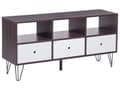 Miniatyrbillede 1 af 8: TV Bord Mørkt Træ Hvid og Sort Metalstel 120 x 35 x 60 cm Fjernsynsbord med Hylder Skuffer Opbevaring Tv Møbel Modul Moderne Stue Design Dekor