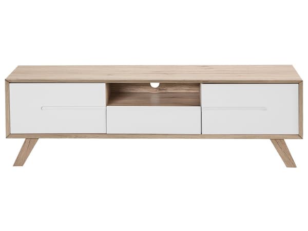 TV Bord Hvid og Lyst Træ 150 x 40 x 45 cm Fjernsynsbord Tvbænk til 64ʺ Opbevaring Skuffehylde Skab Skandinavisk Indretning Møbel til Stue