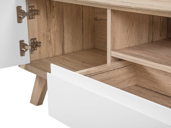 TV Bord Hvid og Lyst Træ 150 x 40 x 45 cm Fjernsynsbord Tvbænk til 64ʺ Opbevaring Skuffehylde Skab Skandinavisk Indretning Møbel til Stue