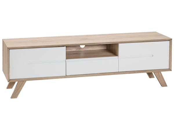 TV Bord Hvid og Lyst Træ 150 x 40 x 45 cm Fjernsynsbord Tvbænk til 64ʺ Opbevaring Skuffehylde Skab Skandinavisk Indretning Møbel til Stue