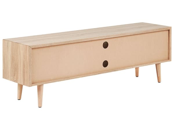 TV Bord Lyst Træ 150 x 39 x 51 cm Fjernsynsbord med Skab Dør Hylde op til 70ʺ Opbevaring Tvbænk Koniske Ben Skandinavisk Minimalistisk Design