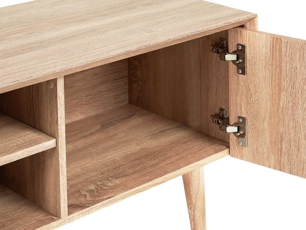 TV Bord Lyst Træ 150 x 39 x 51 cm Fjernsynsbord med Skab Dør Hylde op til 70ʺ Opbevaring Tvbænk Koniske Ben Skandinavisk Minimalistisk Design
