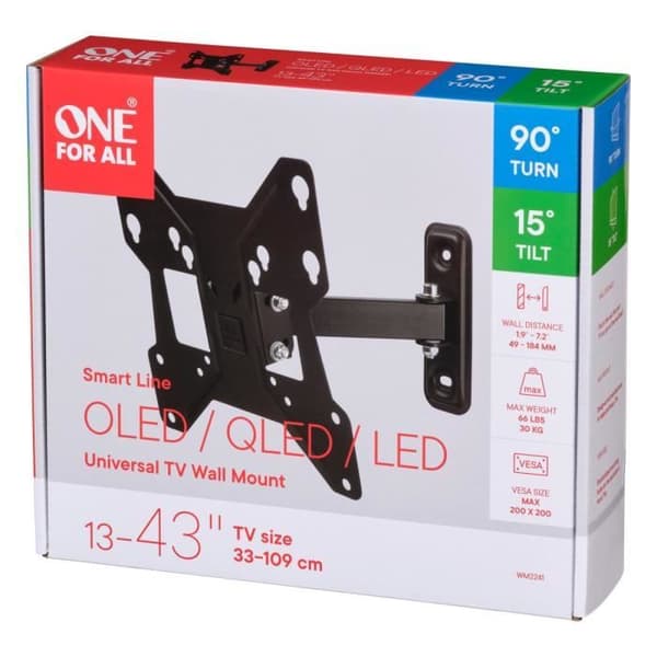 ONE FOR ALL WM2241 - Väggfäste med lutnings- och rotationsjustering (90 °) för TV från 13 till 40 (33 till 102 cm) - Svart