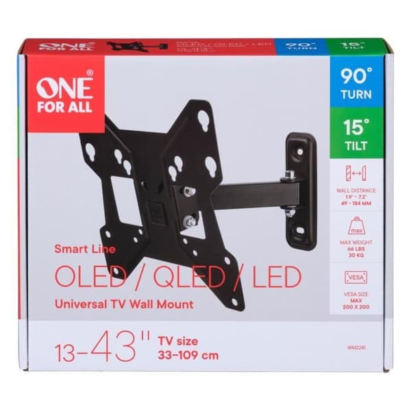 ONE FOR ALL WM2241 - Väggfäste med lutnings- och rotationsjustering (90 °) för TV från 13 till 40 (33 till 102 cm) - Svart