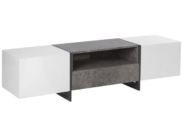 TV Bord Grå Hvid Sort Fineret MDF Beton Effekt Lav Fjernsynsbord med LED Lys Tvbænk Opbevaring Hylde Skuffeskabe Design Mediemøbel