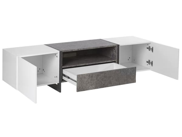 TV Bord Grå Hvid Sort Fineret MDF Beton Effekt Lav Fjernsynsbord med LED Lys Tvbænk Opbevaring Hylde Skuffeskabe Design Mediemøbel