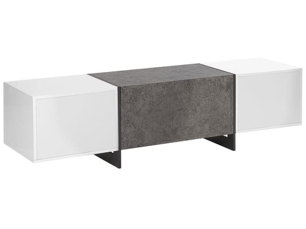 TV Bord Grå Hvid Sort Fineret MDF Beton Effekt Lav Fjernsynsbord med LED Lys Tvbænk Opbevaring Hylde Skuffeskabe Design Mediemøbel