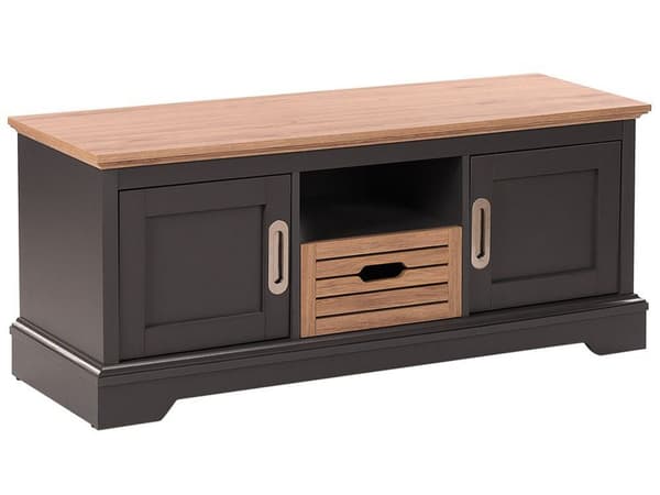 TV Bord Grå og Lyst Træ 50 x 120 x 40 cm Fjernsynsbord med Dør Skab Skuffe Hylde Opbevaring op til 52ʺ Stue Tilbehør Tvbænk