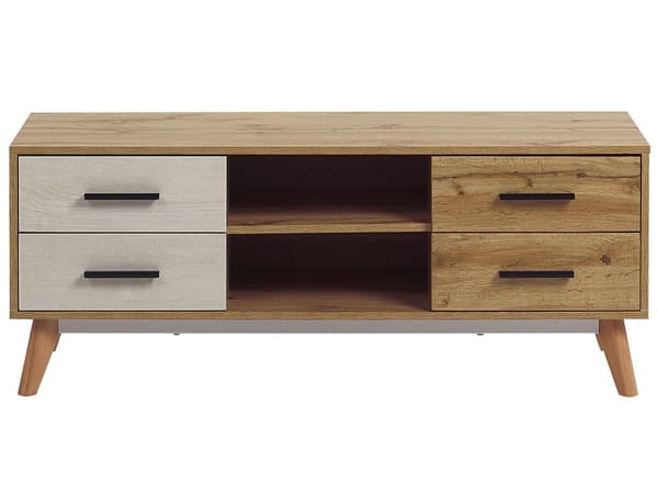 TV-taso vaalea puu MDF-levy pyökki 120 x 40 x 49 cm laatikoilla hyllyillä perinteinen tyyli