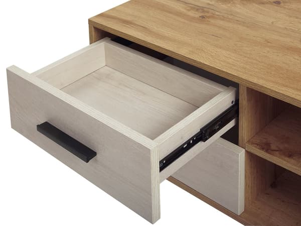 TV-taso vaalea puu MDF-levy pyökki 120 x 40 x 49 cm laatikoilla hyllyillä perinteinen tyyli