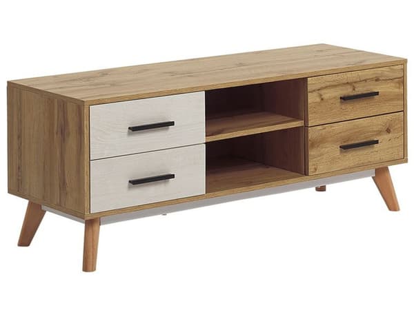 TV-taso vaalea puu MDF-levy pyökki 120 x 40 x 49 cm laatikoilla hyllyillä perinteinen tyyli