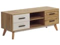 Pikkukuva 1 / 11: TV-taso vaalea puu MDF-levy pyökki 120 x 40 x 49 cm laatikoilla hyllyillä perinteinen tyyli