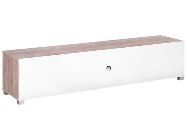 TV-taso vaalea puu valkoinen lastulevy 180 x 41 x 41 cm hyllyillä kaapeilla kaapeliläpivienti skandinaavinen