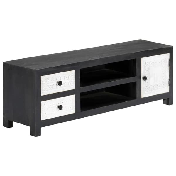 vidaXL tv-bord 120x30x40 cm håndskåret massivt mangotræ grå og hvid
