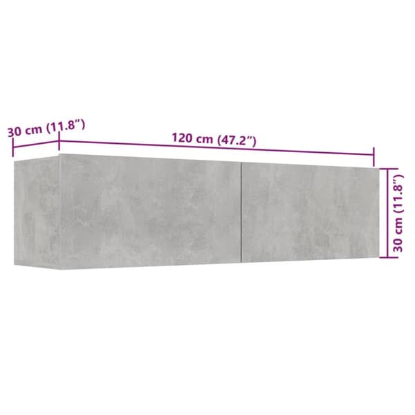 vidaXL TV-benk betonggrå 120x30x30 cm konstruert tre