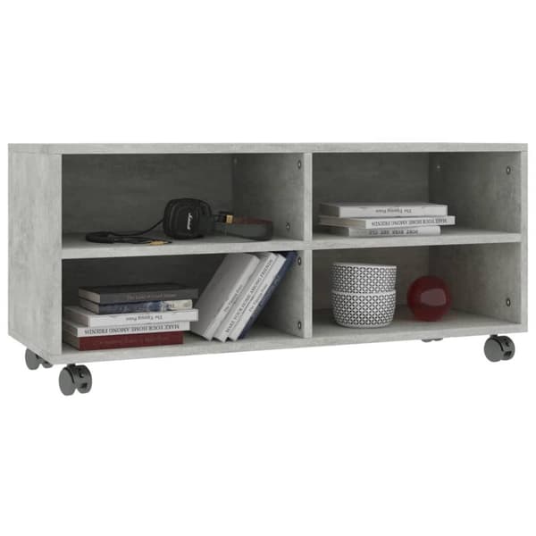 vidaXL TV-benk med hjul betonggrå 90x35x35 cm konstruert tre