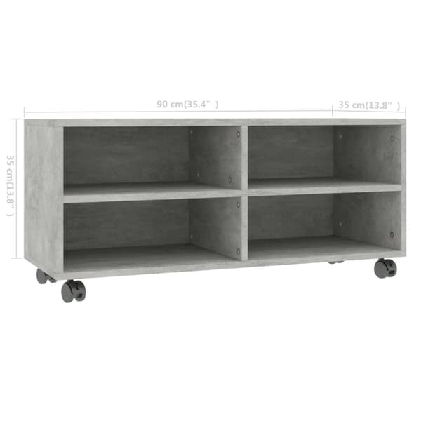 vidaXL TV-benk med hjul betonggrå 90x35x35 cm konstruert tre