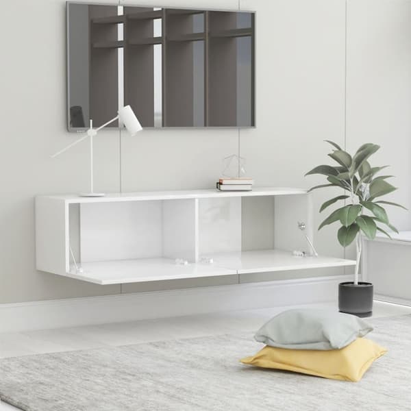 vidaXL Tv-bänk vit högglans 120x30x30 cm konstruerat trä