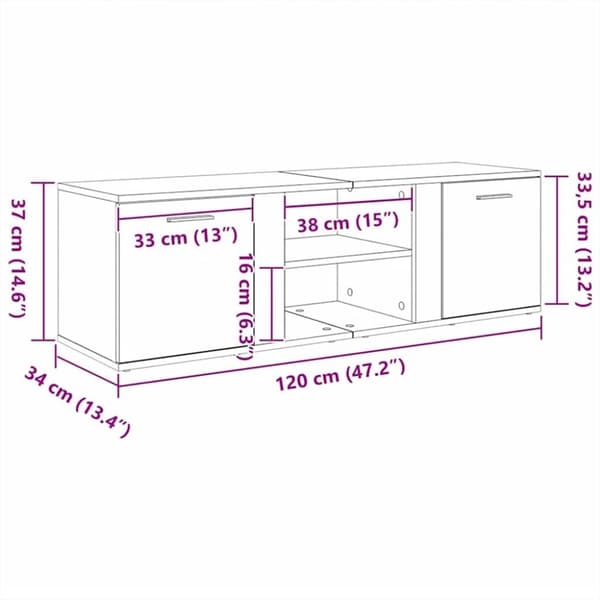 vidaXL tv-bord 120x34x37 cm konstrueret træ betongrå