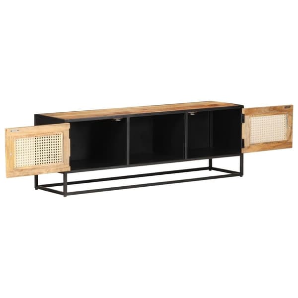 vidaXL TV-bänk 120x30x40 cm massivt grovt mangoträ och naturlig rotting