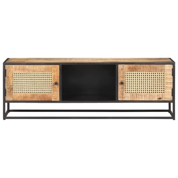 vidaXL TV-bänk 120x30x40 cm massivt grovt mangoträ och naturlig rotting