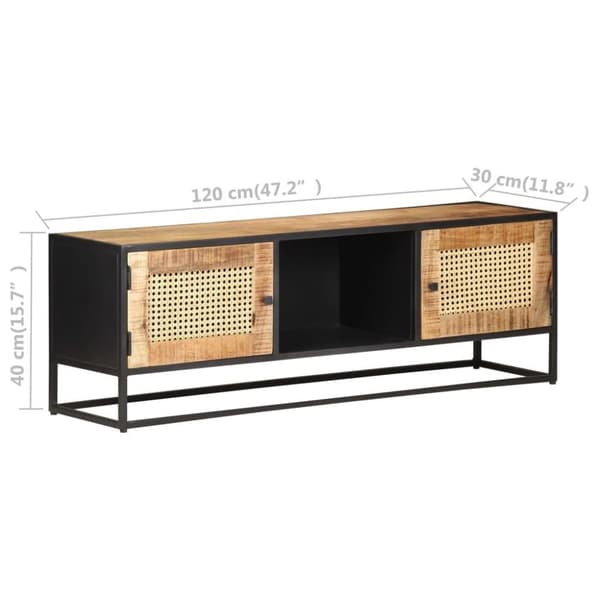 vidaXL TV-bänk 120x30x40 cm massivt grovt mangoträ och naturlig rotting