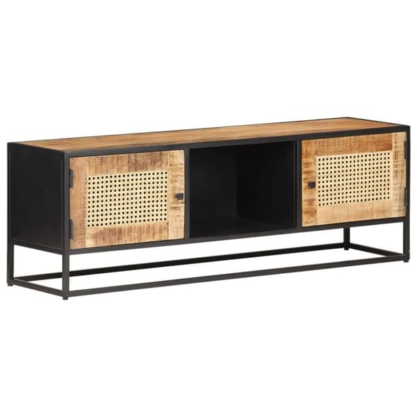 vidaXL TV-bänk 120x30x40 cm massivt grovt mangoträ och naturlig rotting