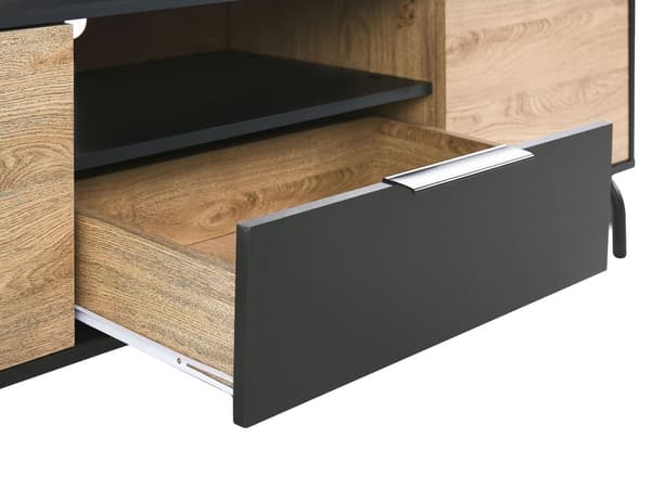 TV-bord sort med let træspånplade metalben til TV op til 70'' med skuffeopbevaringsfunktion