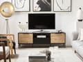 Miniatyrbillede 2 af 10: TV-bord sort med let træspånplade metalben til TV op til 70'' med skuffeopbevaringsfunktion
