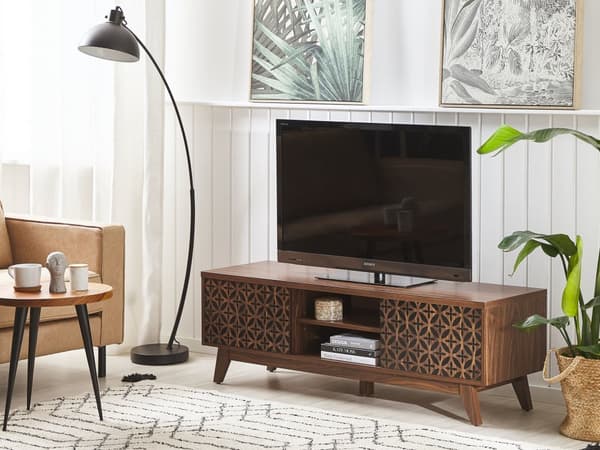 TV-taso tumma puu 45 x 40 x 140 cm MDF-levyä kaapeilla ja hyllyillä retro-tyyli