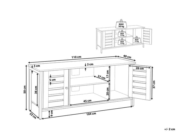 TV-taso tumma puu/ruskea metalli runko 110 x 50 x 40 cm 2 ovea industriaalinen tyyli