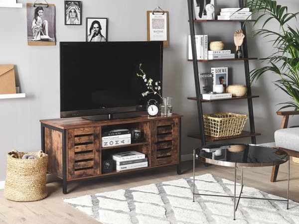TV-taso tumma puu/ruskea metalli runko 110 x 50 x 40 cm 2 ovea industriaalinen tyyli