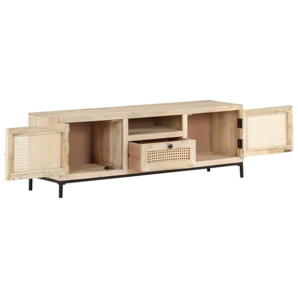 vidaXL tv-skab 120x30x40 cm massivt mangotræ og naturligt rørflet
