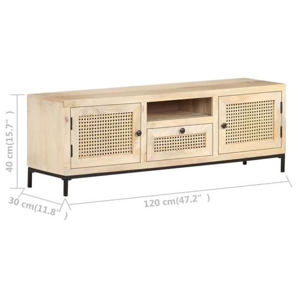 vidaXL tv-skab 120x30x40 cm massivt mangotræ og naturligt rørflet
