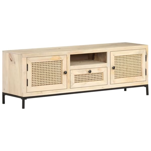 vidaXL tv-skab 120x30x40 cm massivt mangotræ og naturligt rørflet