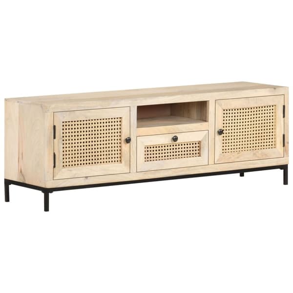 vidaXL tv-skab 120x30x40 cm massivt mangotræ og naturligt rørflet