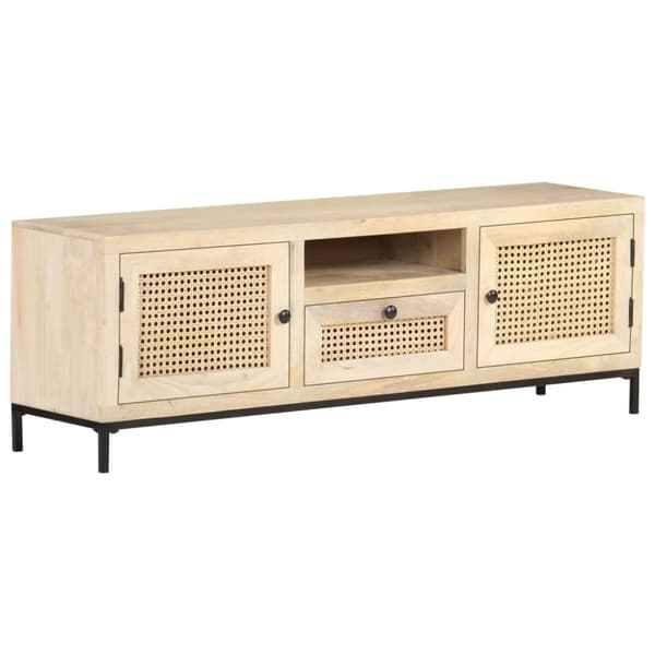 vidaXL tv-skab 120x30x40 cm massivt mangotræ og naturligt rørflet