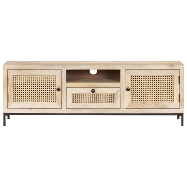 vidaXL tv-skab 120x30x40 cm massivt mangotræ og naturligt rørflet