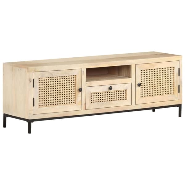 vidaXL tv-skab 120x30x40 cm massivt mangotræ og naturligt rørflet