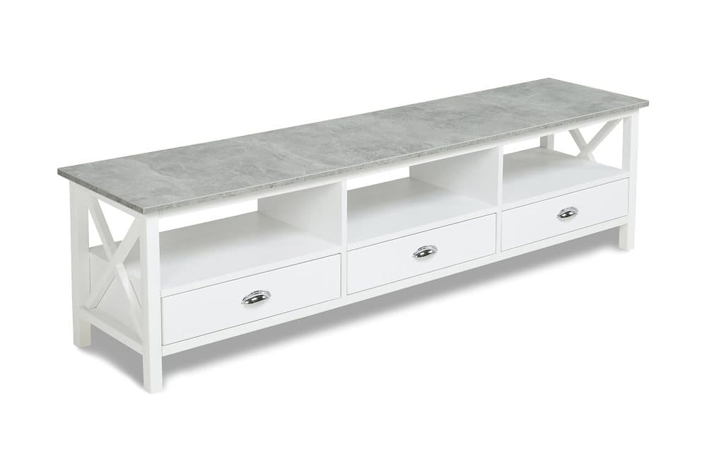 MERINA TV-bänk 180 3 Lådor Vit/Grå Betong