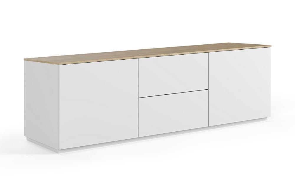 KOLESAR Tv-bänk 180 cm 2 Lådor Vit/Trä