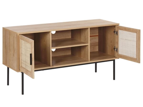 TV Stander Lys Træ 2 Låger 120 x 63 cm Metalben Boho Stil Fletskab